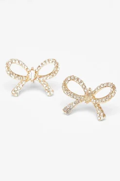 Quiz Diamante Bow Stud Earrings Gold Sale