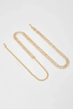 Quiz Diamante Chain Belt Gold Outlet