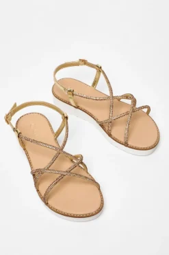 Quiz Gold Diamante Cross Strap Flatform Sandals Sale