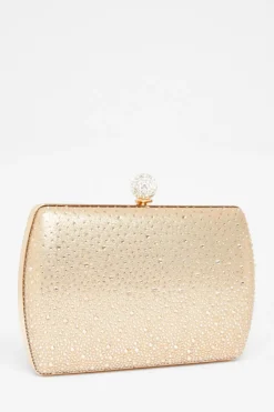 Quiz Diamante Curve Box Bag Gold Hot