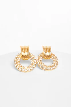 Quiz Gold Diamante Door Knocker Earrings Hot