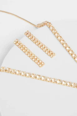 Quiz Gold Diamante Drop Jewellery Set Clearance