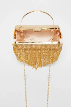 Quiz Gold Diamante Fringe Box Bag Outlet
