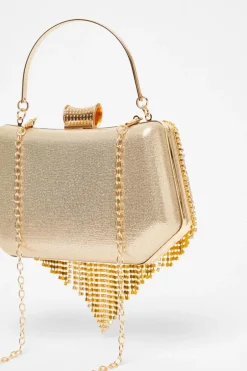 Quiz Gold Diamante Fringe Box Bag Outlet