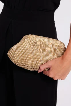Quiz Diamante Gathered Pouch Bag Gold Discount