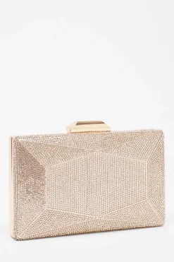 Quiz Diamante Geometric Box Bag Gold Discount