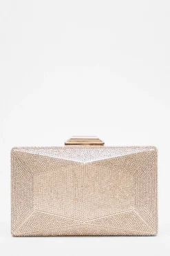 Quiz Diamante Geometric Box Bag Gold Discount