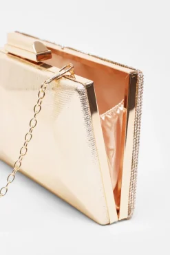 Quiz Diamante Geometric Box Bag Gold Discount