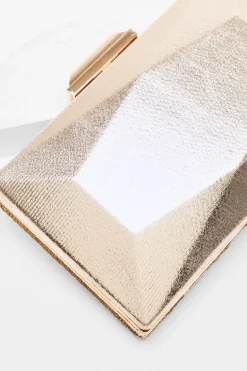Quiz Diamante Geometric Box Bag Gold Discount