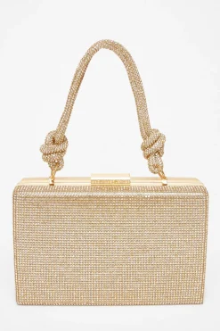 Quiz Gold Diamante Knot Handle Bag Discount