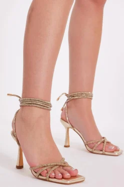 Quiz Gold Diamante Lace Up Heels Best