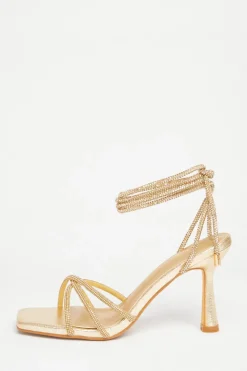 Quiz Gold Diamante Lace Up Heels Best
