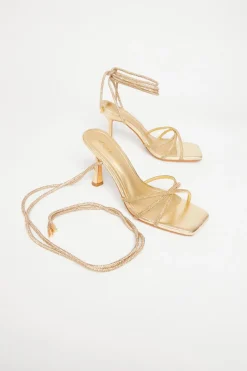 Quiz Gold Diamante Lace Up Heels Best