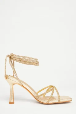 Quiz Gold Diamante Lace Up Heels Best