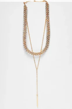 Quiz Diamante Layered Necklace Gold