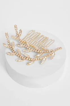 Quiz Gold Diamante Leaf Hair Comb Discount