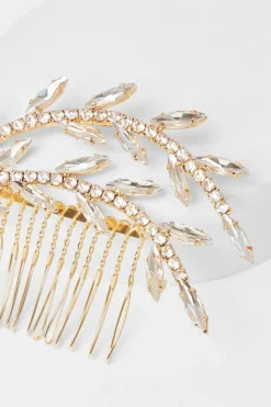 Quiz Gold Diamante Leaf Hair Comb Discount