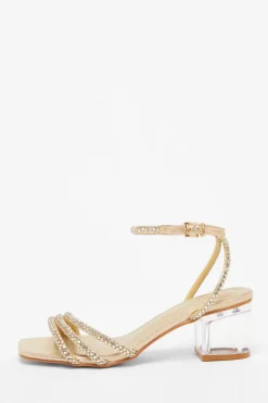 Quiz Diamante Low Heeled Sandals Gold Sale