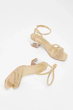 Quiz Diamante Low Heeled Sandals Gold Sale