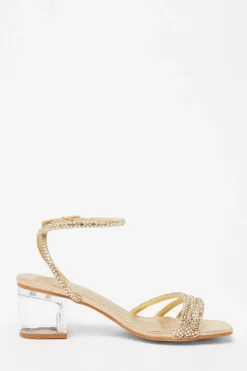Quiz Diamante Low Heeled Sandals Gold Sale