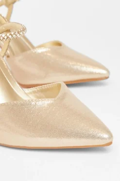Quiz Diamante Strap Court Heels Gold Online