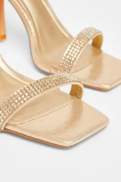 Quiz Diamante Strap Heels Gold Discount