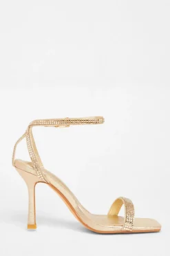 Quiz Diamante Strap Heels Gold Discount