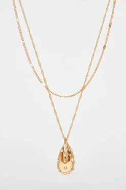 Quiz Gold Diamante Tear Drop Necklace New