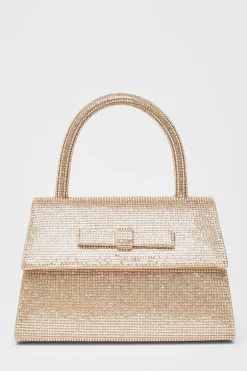Quiz Diamante Top Handle Bag Gold Clearance