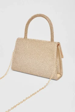 Quiz Diamante Top Handle Bag Gold Clearance