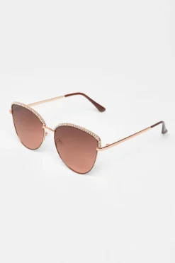 Quiz Diamante Trim Sunglasses Gold Clearance