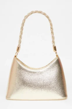 Quiz Diamante Twist Handle Bag Gold