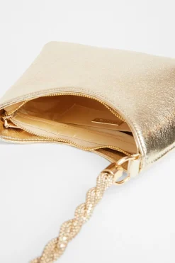 Quiz Diamante Twist Handle Bag Gold
