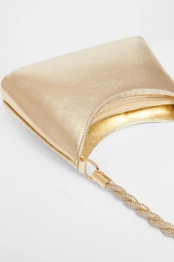 Quiz Diamante Twist Handle Bag Gold