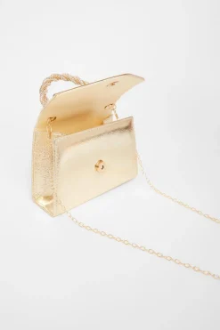 Quiz Diamante Twist Top Handle Bag Gold Discount