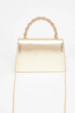 Quiz Diamante Twist Top Handle Bag Gold Discount