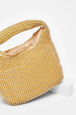 Quiz Embellished Mini Bag Gold Outlet