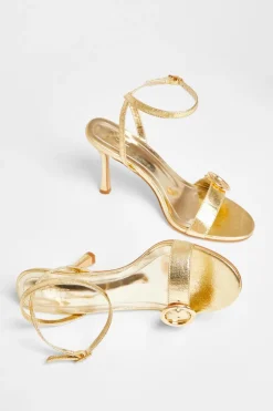 Quiz Faux Leather Buckle Heels Gold New