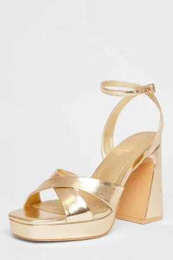 Quiz Faux Leather Platform Heels Gold Best