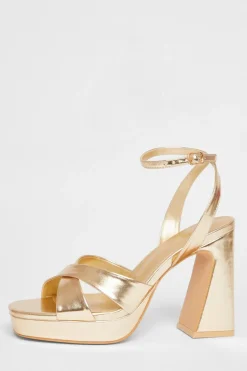 Quiz Faux Leather Platform Heels Gold Best