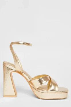 Quiz Faux Leather Platform Heels Gold Best