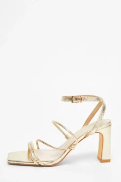 Quiz Faux Leather Strappy Heeled Sandals Gold Clearance