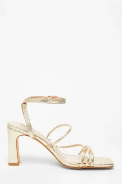 Quiz Faux Leather Strappy Heeled Sandals Gold Clearance