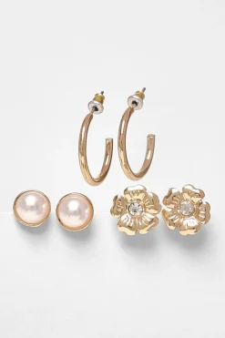 Quiz Gold Floral Stud Earring Set Sale