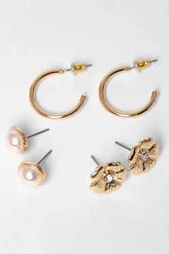 Quiz Gold Floral Stud Earring Set Sale