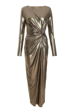Quiz Gold Foil Ruched Maxi Dress