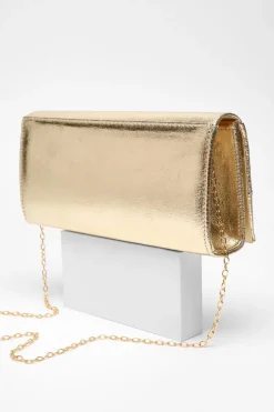 Quiz Foil Twist Clutch Bag Gold New