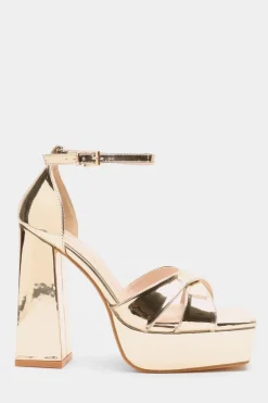 Quiz Mirrored Platform Heels Gold