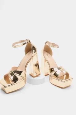 Quiz Mirrored Platform Heels Gold