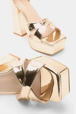 Quiz Mirrored Platform Heels Gold